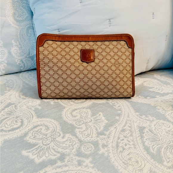Celine Brown and Tan Monogram Clutch, Cosmetic Case - Picture 1 of 7